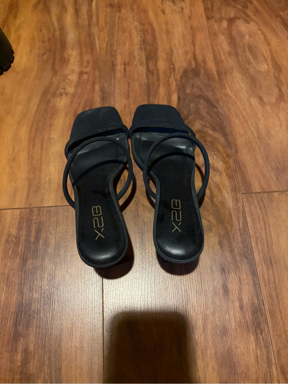 X2B Black Strappy Square-Toe Slide Heels